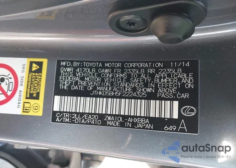 2015 Lexus Ct 200H from USA, damaged, VIN JTHKD5BH5F2224325